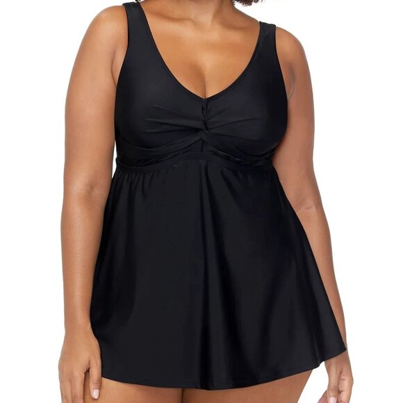 Raisins Black Lucia Swimdress Twist-Front Swimsuit One Piece Swim Dress 16W - Picture 2 of 6